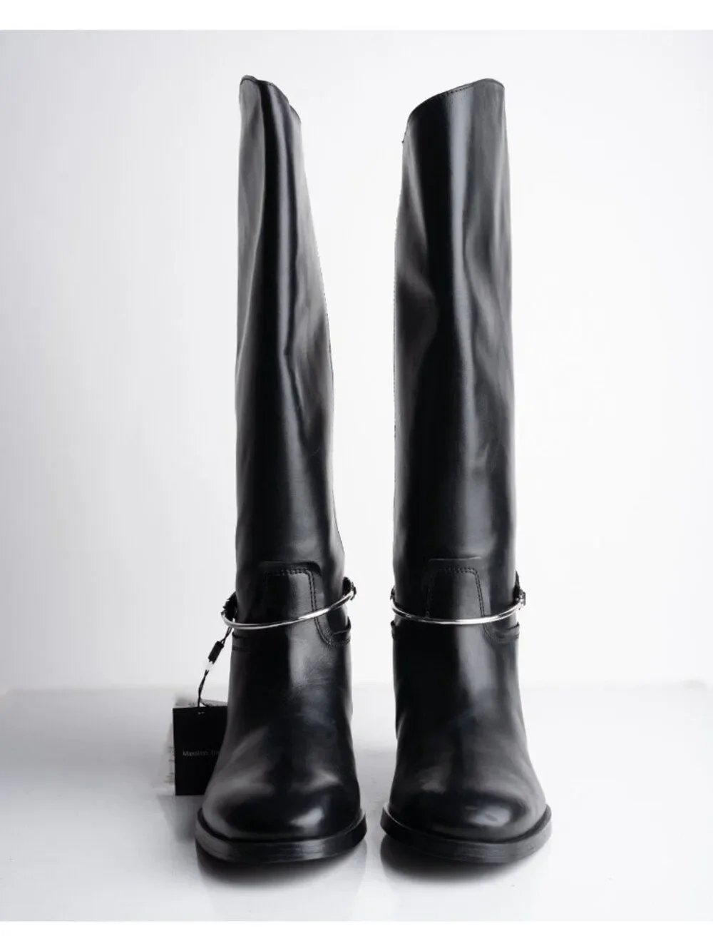 Massimo Dutti Womens Leather Knee High Riding Boots Black Sz US 9 EU 40 NWD